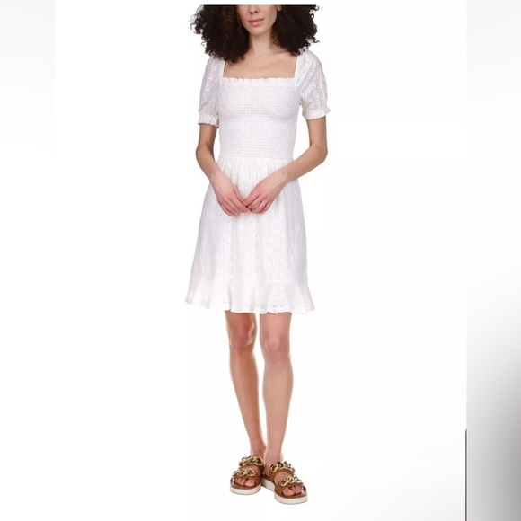 MICHAEL KORS White Eyelet Peasant Pullover Pouf Sleeve Dress- Size XS - Picture 1 of 6